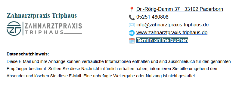 E-Mail-Signatur der Zahnarztpraxis Triphaus
